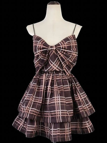 NEW Elisabetta Franchi Black Plaid Dress with Bow Size M