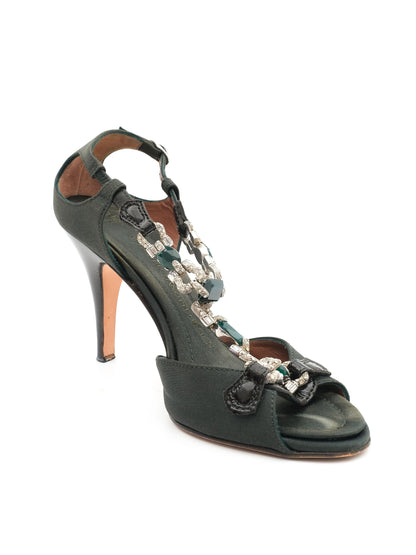 Giuseppe Zanotti Green Satin High-Heeled Sandals Size 37 Excellent