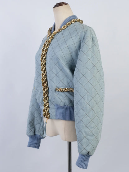 Excellent Moschino Blue Quilted Denim Jacket &amp; Skirt Set