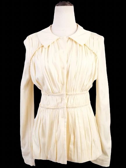 Excellent Alberta Ferretti White Pleated Blouse Size S Viscose