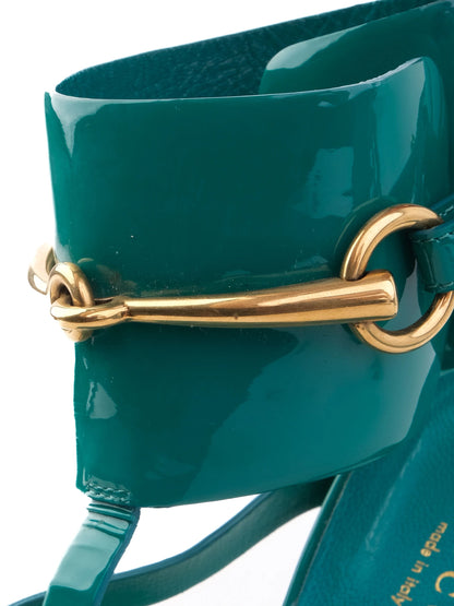 Excellent Gucci Green Leather High-Heeled Sandals Size 38