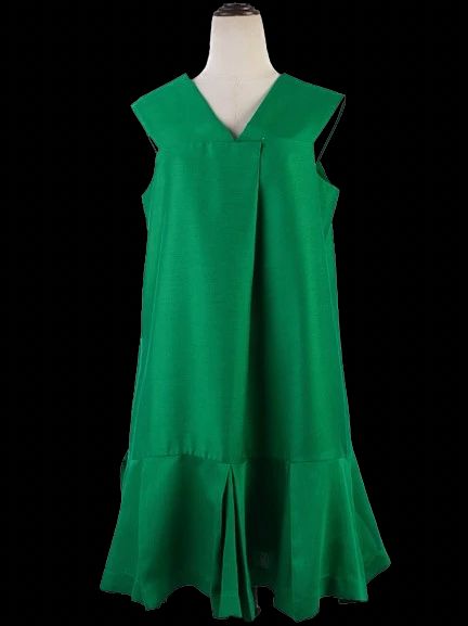 Excellent Paper London Green V-Neck Sleeveless Dress in Viscose