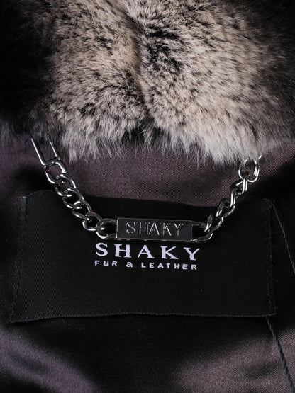 Excellent Shaky Fur Vest Black Gray Striped Pattern Size XS
