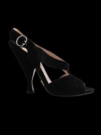 Excellent Prada Black Genuine Suede Slingback High Heels Size 36
