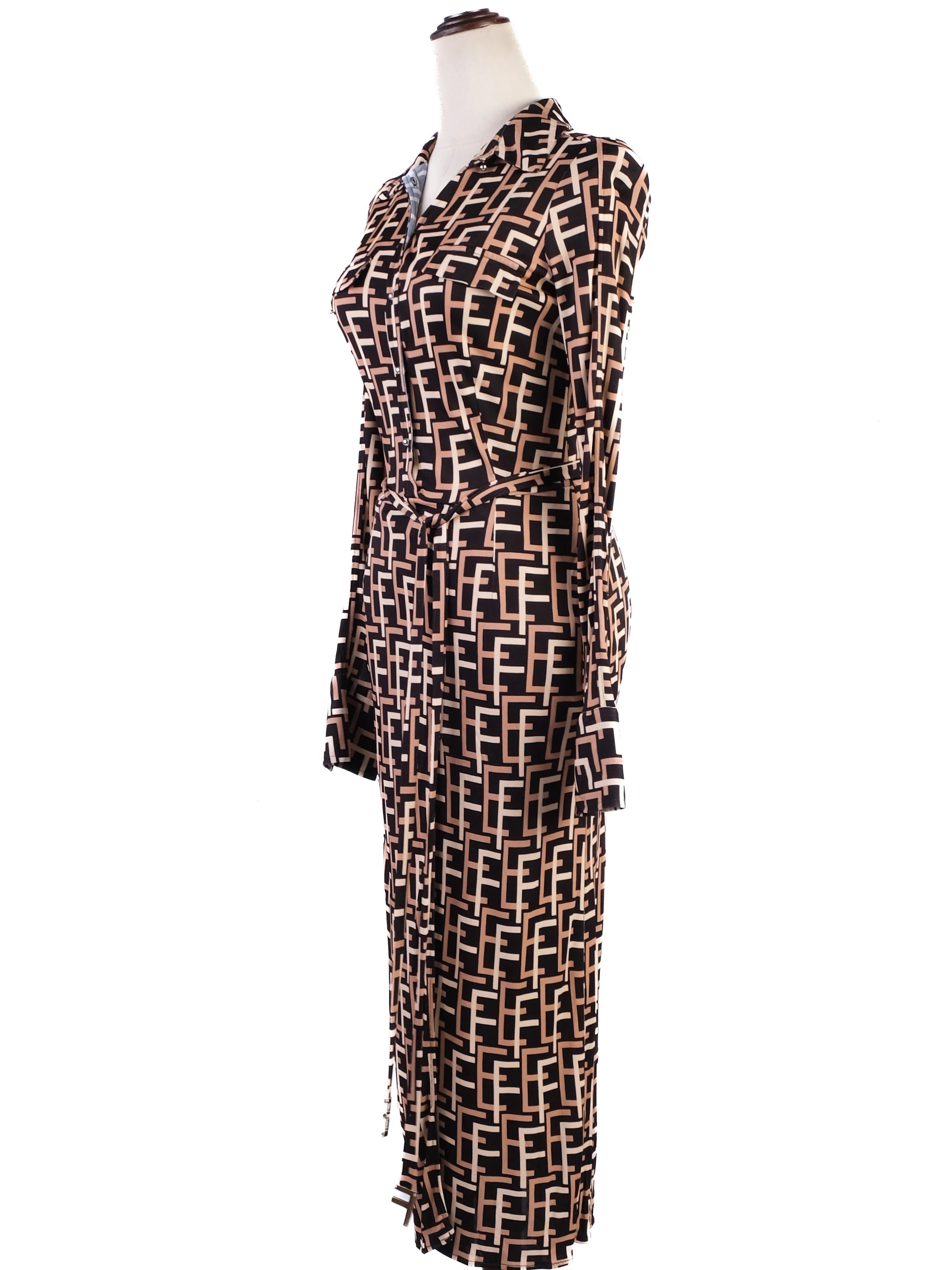 Elisabetta Franchi Dress FF Pattern Combined Color Viscose Excellent Condition