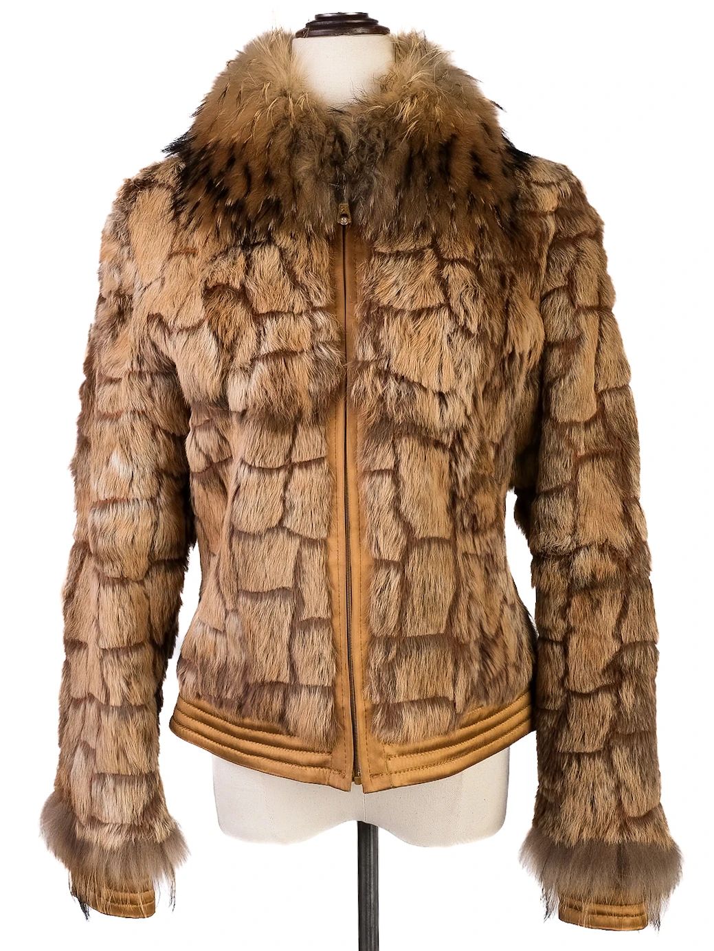 Excellent Gizia Orange Fur Jacket XS with Floral Embroidery