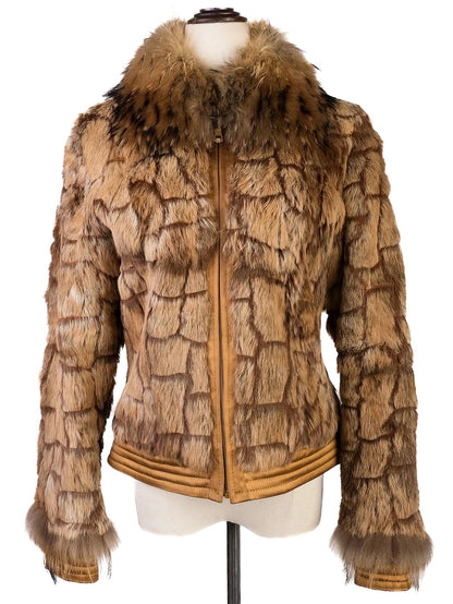 Excellent Gizia Orange Fur Jacket XS with Floral Embroidery