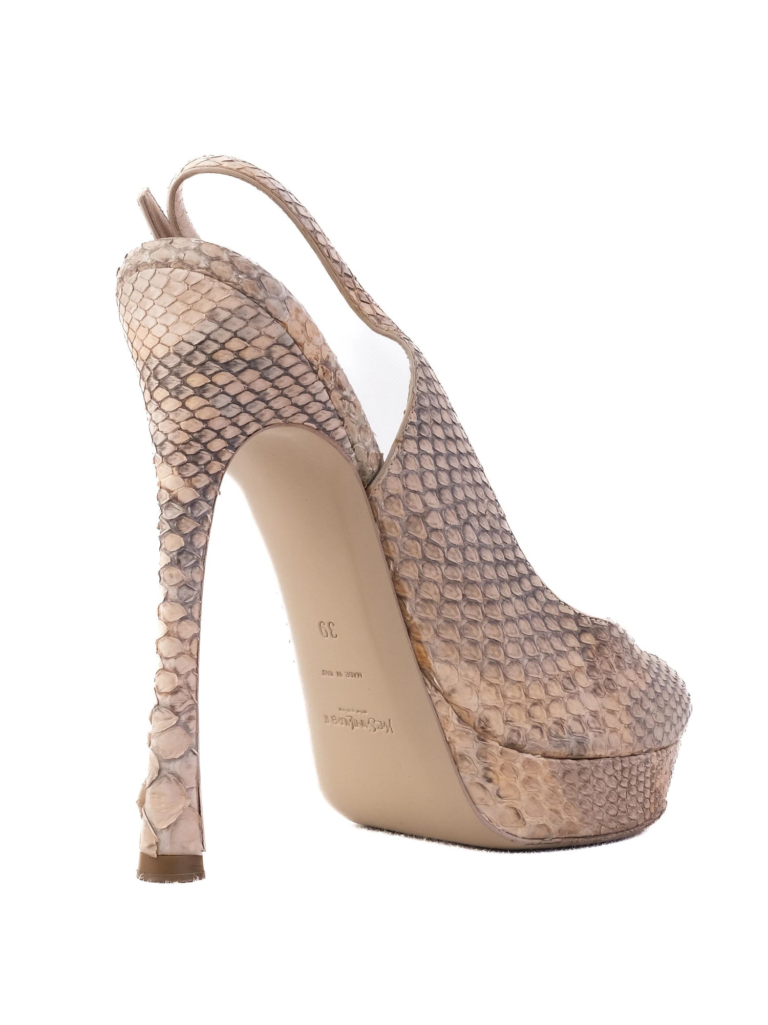 Excellent Yves Saint Laurent Gray Leather High-Heeled Slingback Pumps Size 39