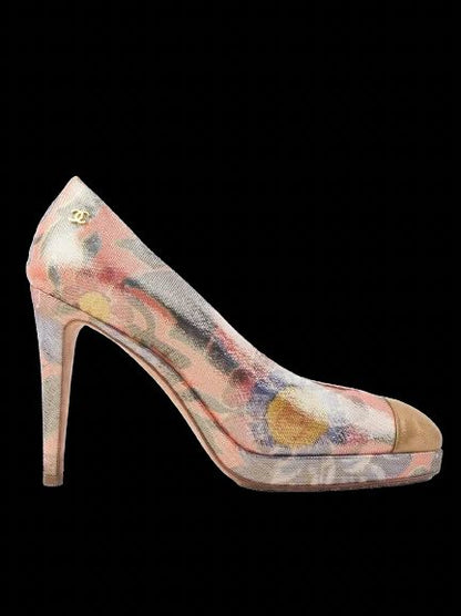 Excellent Chanel High-Heeled Floral Platform Shoes Size N/A