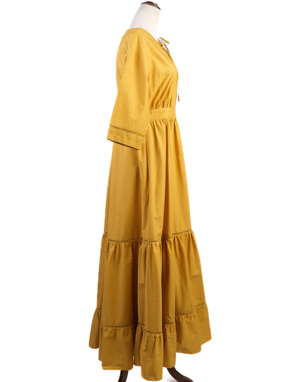 Excellent TWINSET Yellow Maxi Dress Women Size M Long Sleeve Tiered