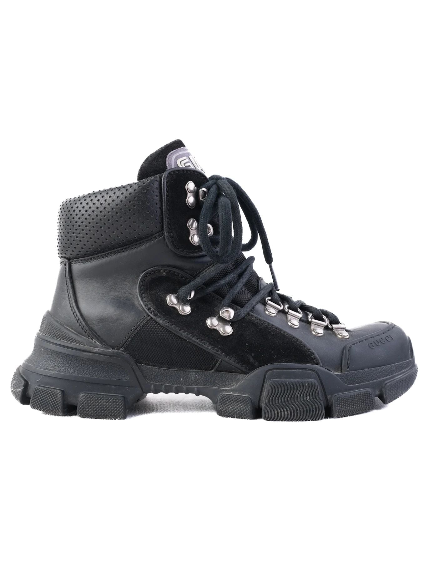 Excellent Gucci Black Leather High-Top Hiking Boots for Women