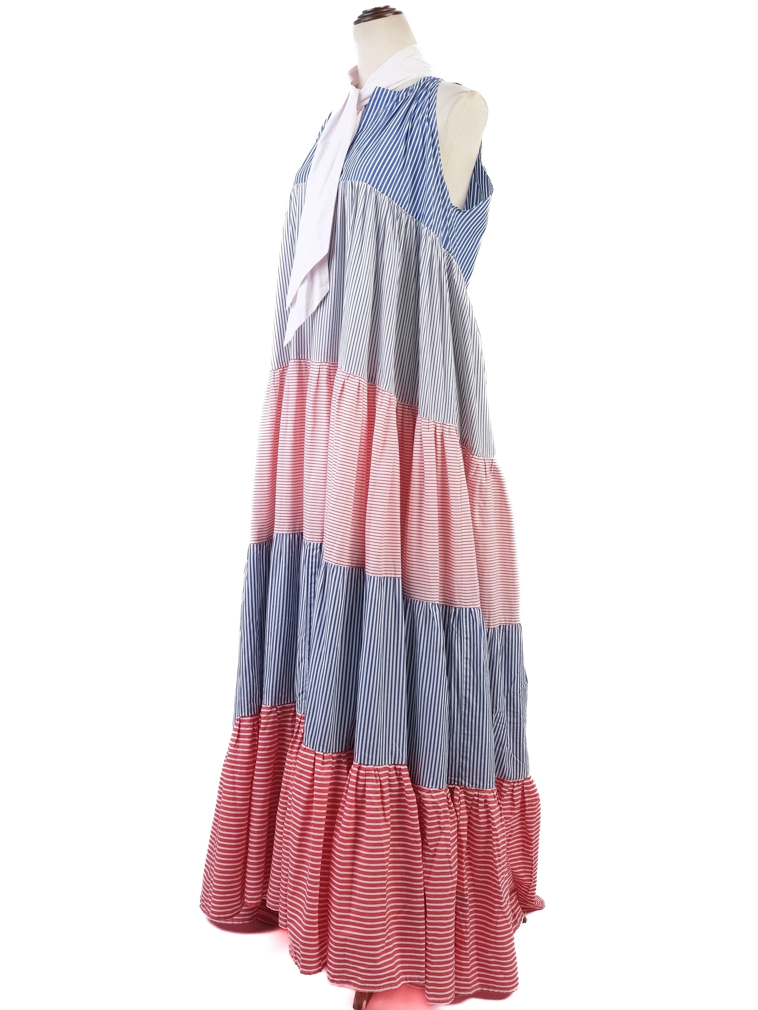 Excellent Lisa Marie Fernandez Maxi Dress L Cotton Natural Blue Red