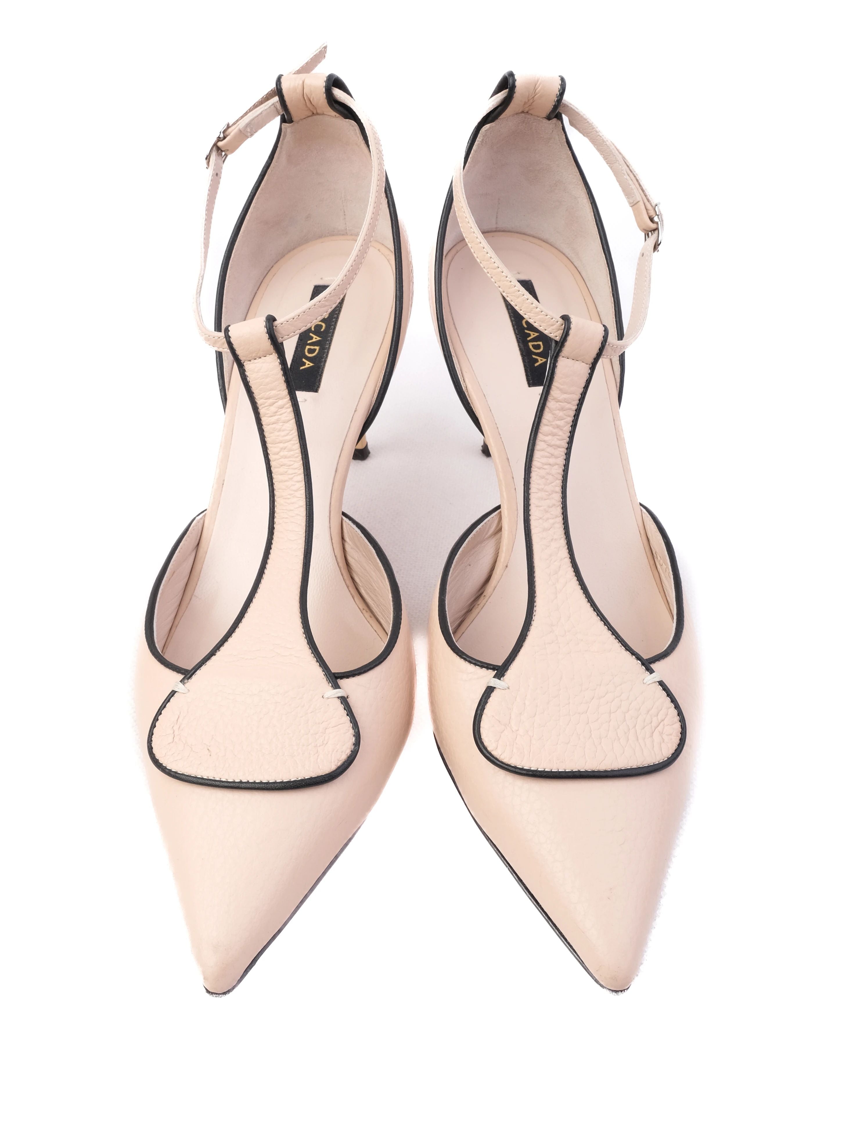Escada White Leather High-Heeled Shoes with Ankle Strap
