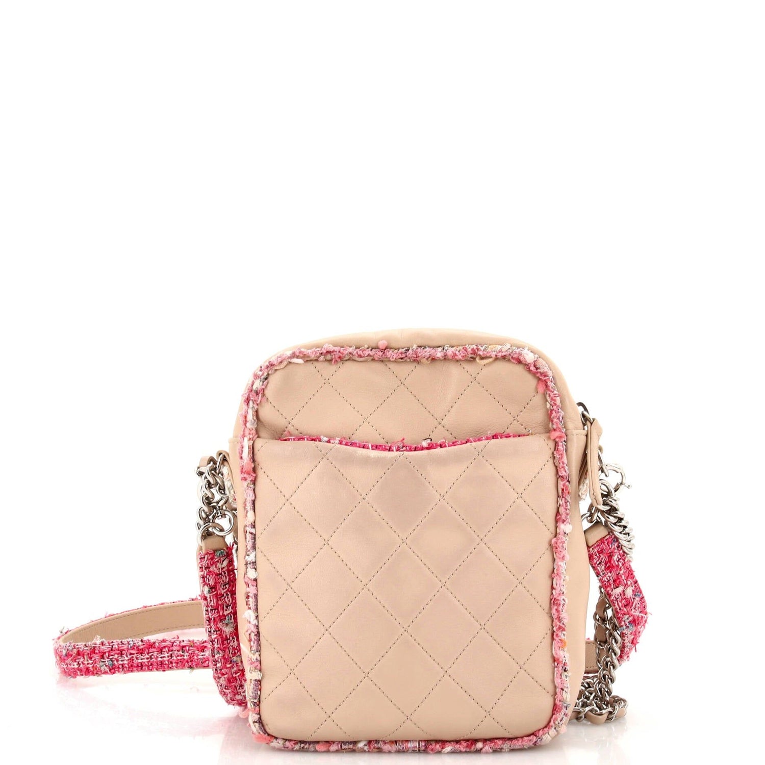 Chanel Elegant Trim Single Flap Bag Quilted Lambskin With Tweed Vertical