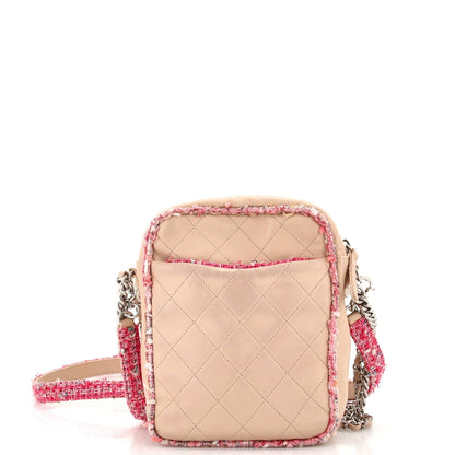 Chanel Elegant Trim Single Flap Bag Quilted Lambskin With Tweed Vertical