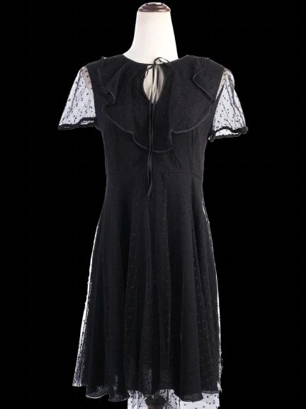 Excellent Red Valentino Black Nylon Dress with Sheer Polka-Dot Sleeves