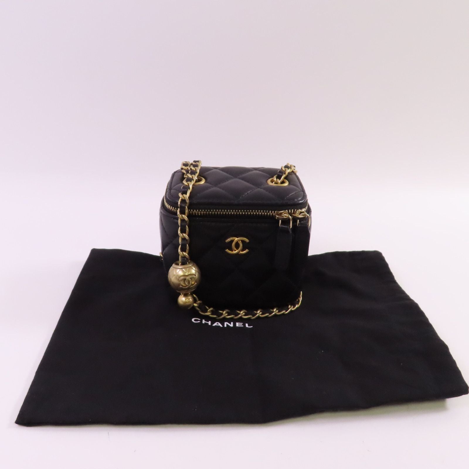 Chanel Black Sheepskin Leather Mini Vanity Case Shoulder Bag Lambskin (sheep Leather)