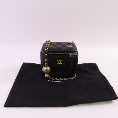 Chanel Black Sheepskin Leather Mini Vanity Case Shoulder Bag Lambskin (sheep Leather)
