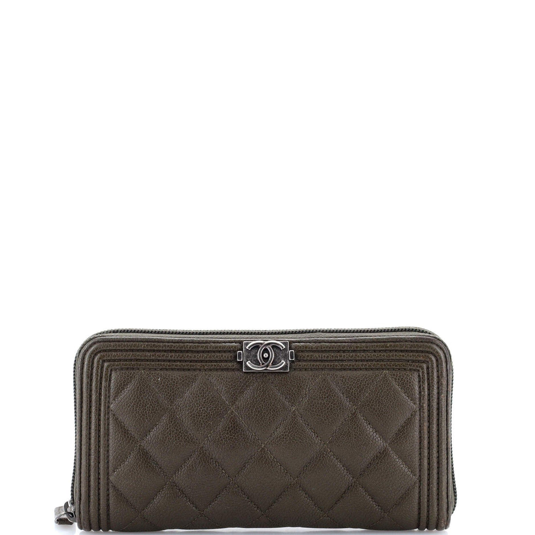 Chanel Boy Zip Around Wallet Quilted Caviar Long