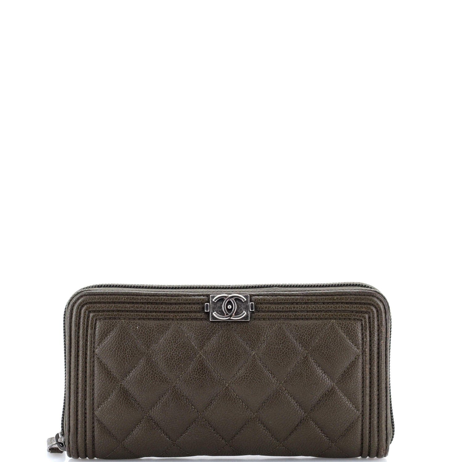 Chanel Boy Zip Around Wallet Quilted Caviar Long