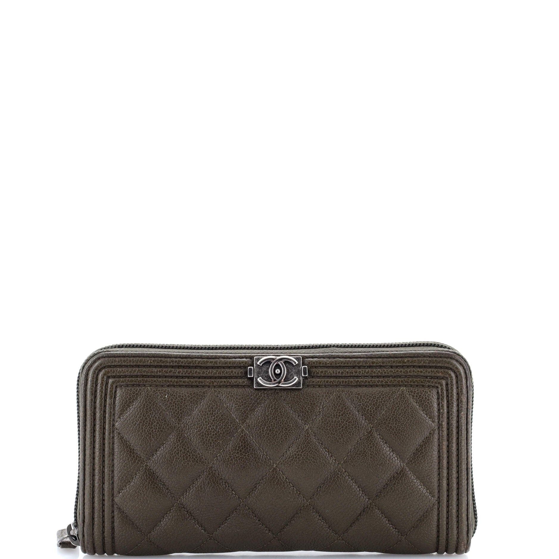 Chanel Boy Zip Around Wallet Quilted Caviar Long