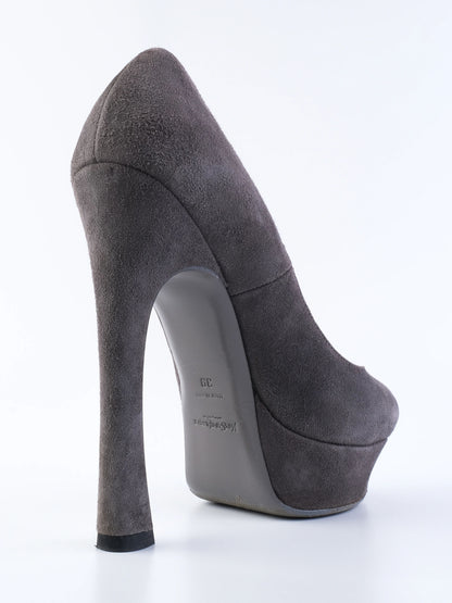 Excellent Yves Saint Laurent Gray Leather High-Heeled Pumps Size 39