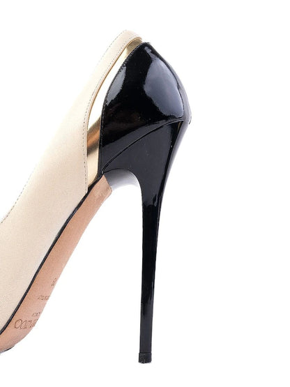 Excellent Jimmy Choo High-Heeled Shoes Black Beige Leather Size 39