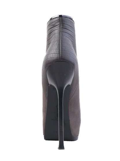 Excellent Yves Saint Laurent Gray Leather High-Heeled Ankle Boots Size 38