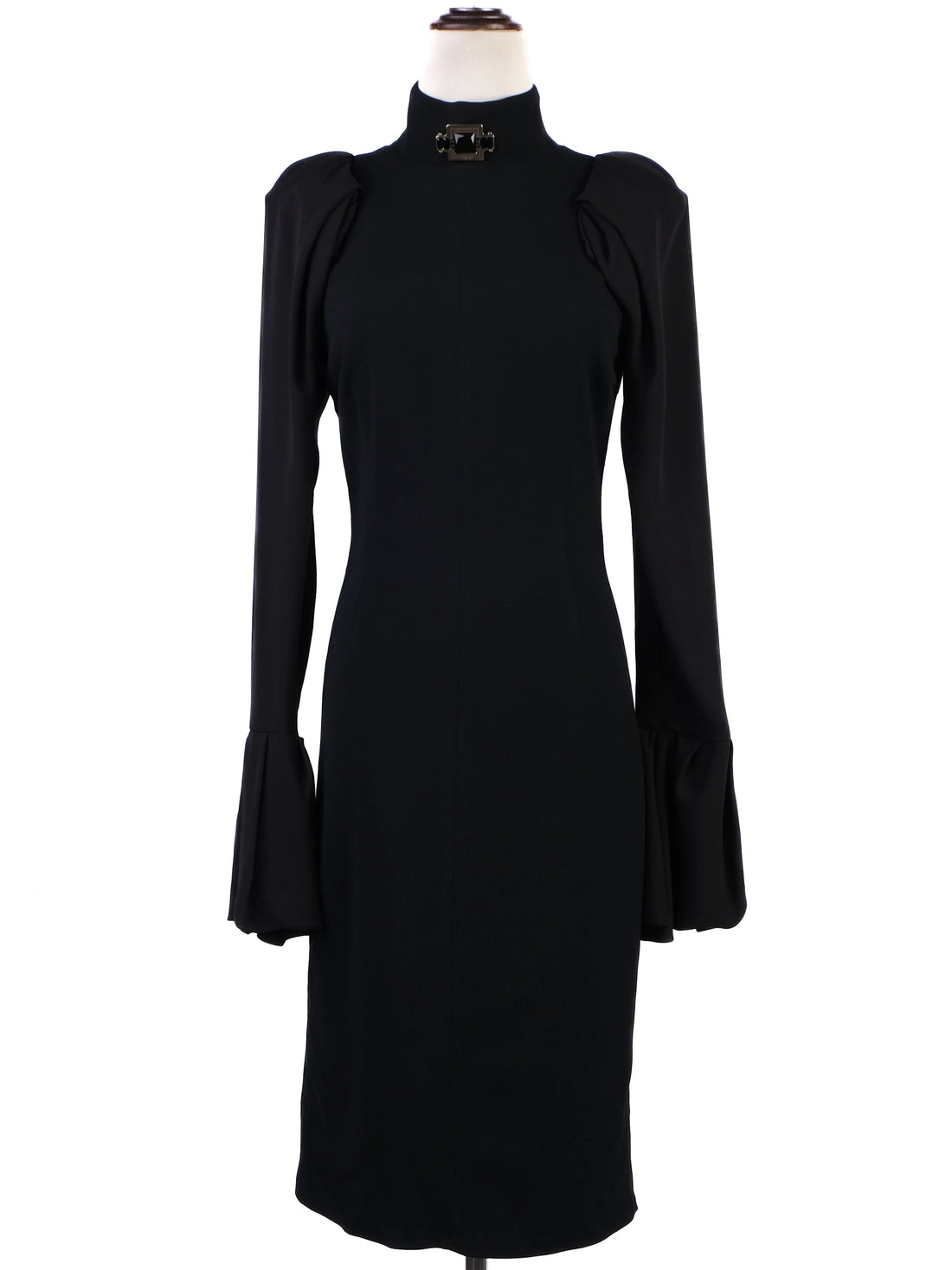 Excellent Elisabetta Franchi Black Long Sleeve Dress High Collar