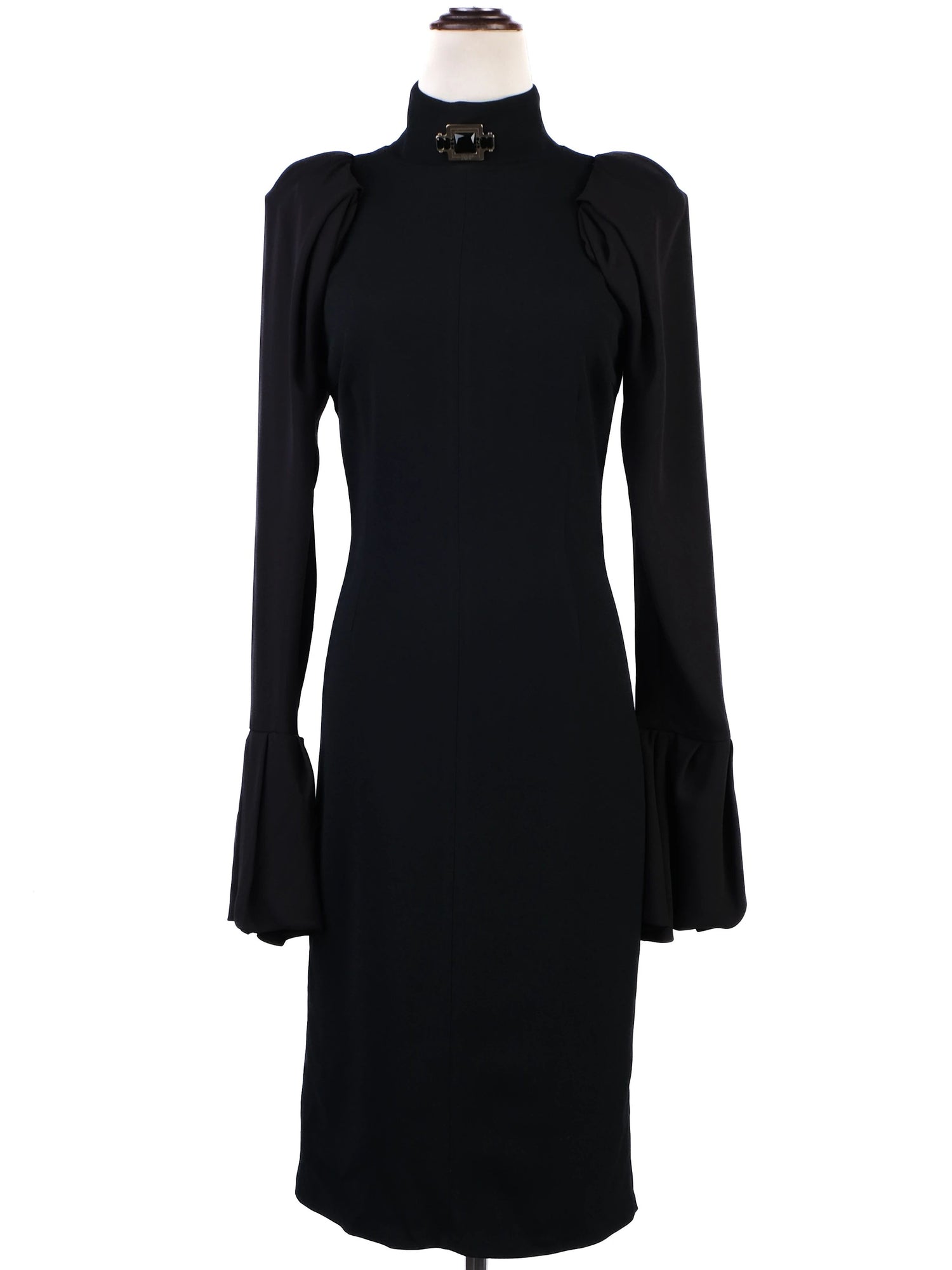 Excellent Elisabetta Franchi Black Long Sleeve Dress High Collar