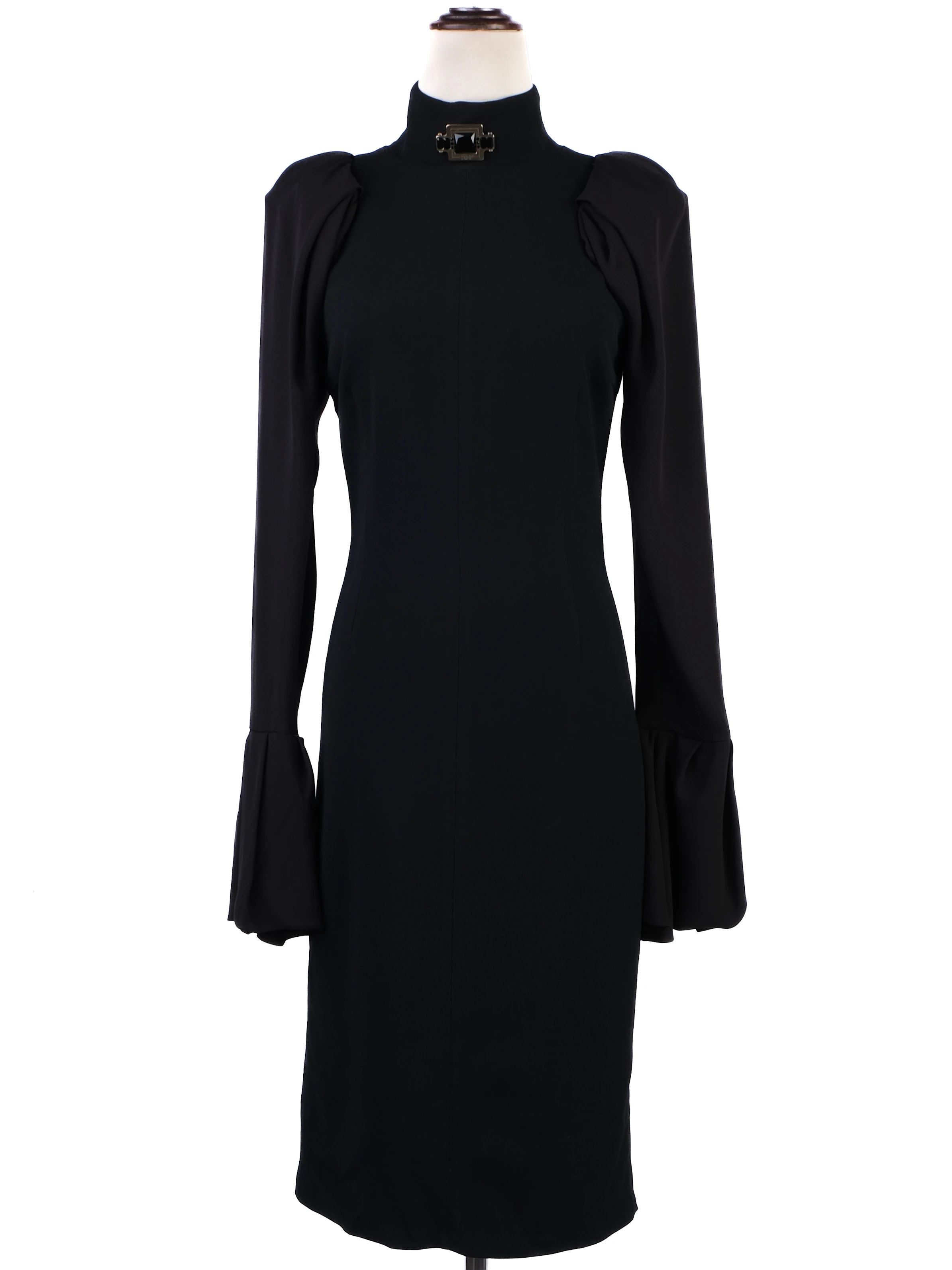 Excellent Elisabetta Franchi Black Long Sleeve Dress High Collar