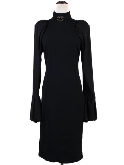 Excellent Elisabetta Franchi Black Long Sleeve Dress High Collar