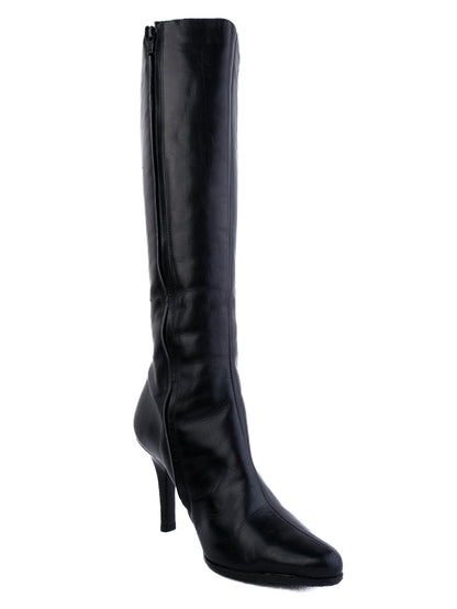 Excellent Leather Knee-High Boots Black Size 36 High Heels