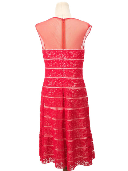 Excellent Tadashi Red Dress XL Semi-Sheer Lace Design Women&