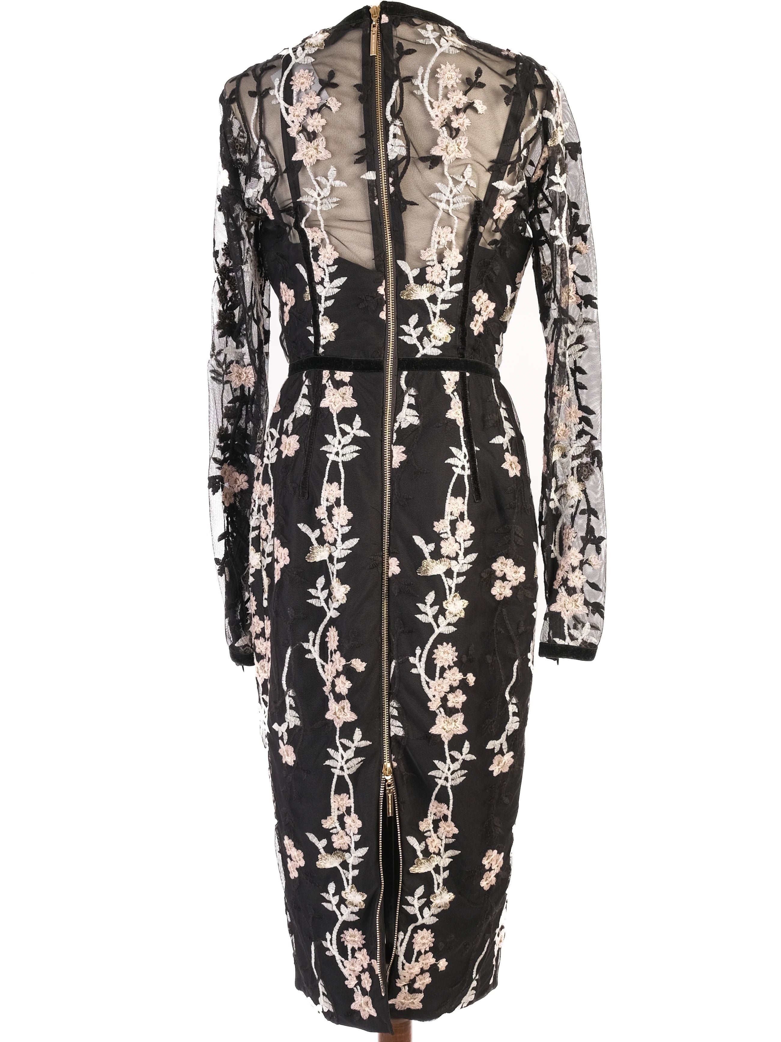 Excellent Bronx&amp;Banco Black Floral Dress with Sheer Sleeves, Size M