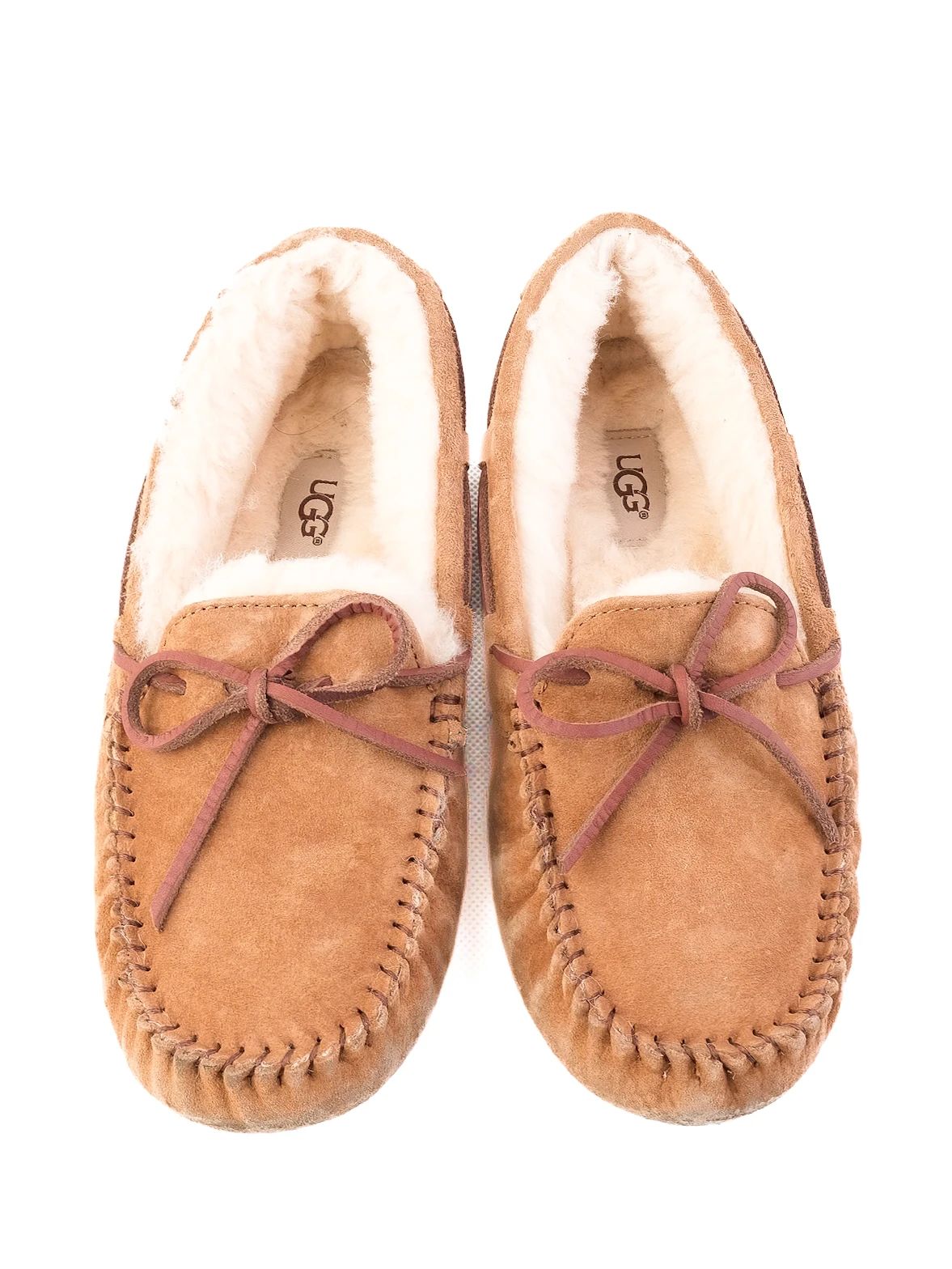 Excellent UGG Slippers Orange Leather Size 38 Moccasin Style
