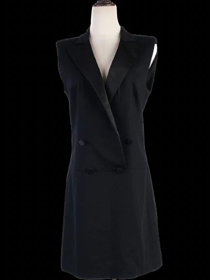 Excellent Alexander McQueen Black Wool Dress Size M Double-Breasted