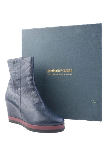 Perfect Pakerson Blue Leather Wedge Ankle Boots Size 36.5