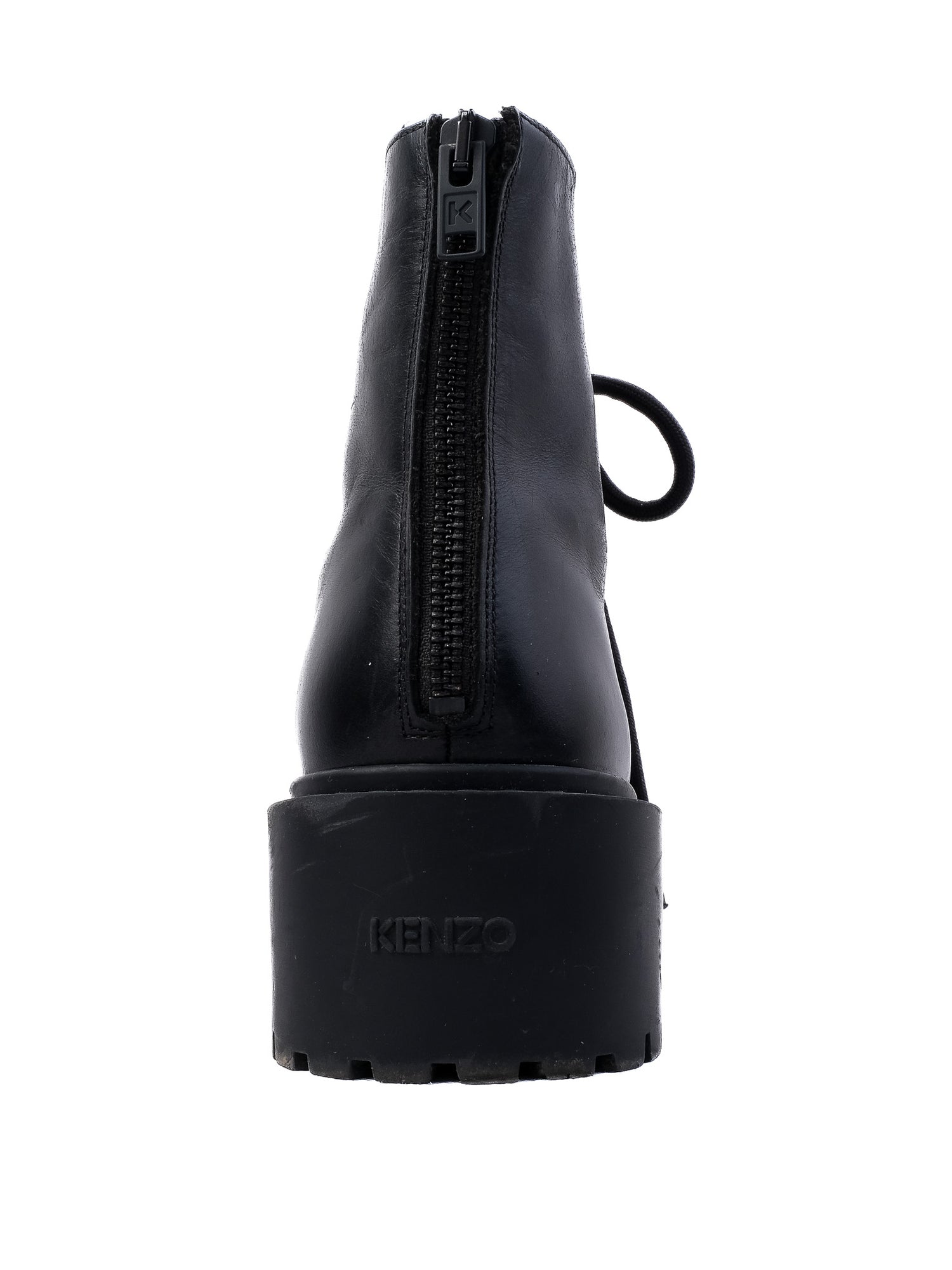 Excellent Kenzo Black Leather Lace-Up Combat Boots Size Not Specified
