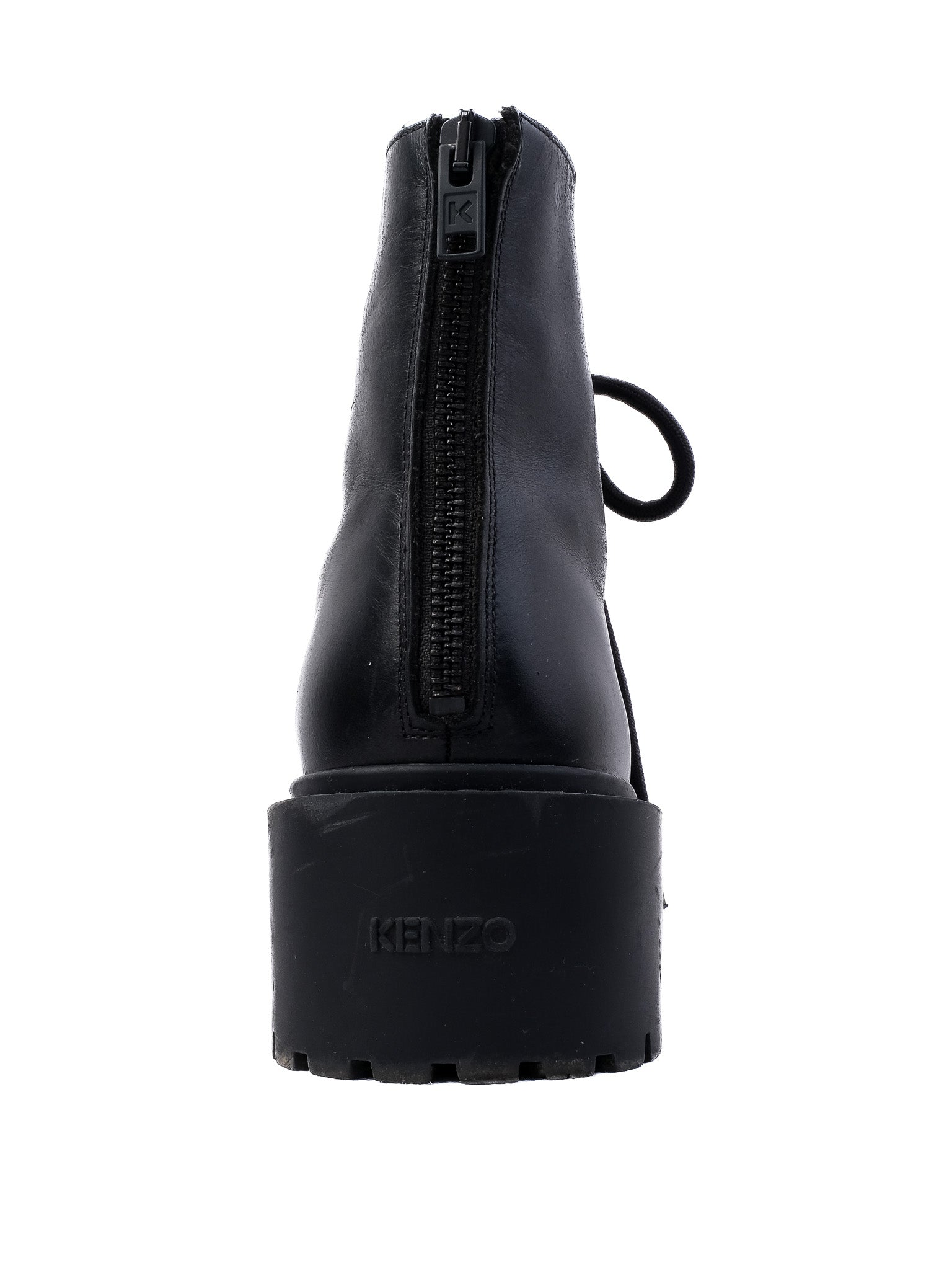 Excellent Kenzo Black Leather Lace-Up Combat Boots Size Not Specified