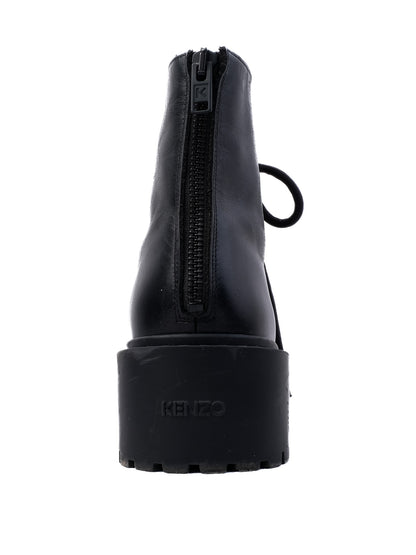 Excellent Kenzo Black Leather Lace-Up Combat Boots Size Not Specified
