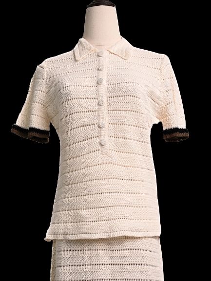 Fendi White Cotton Knitted Top Size M with Black Trim