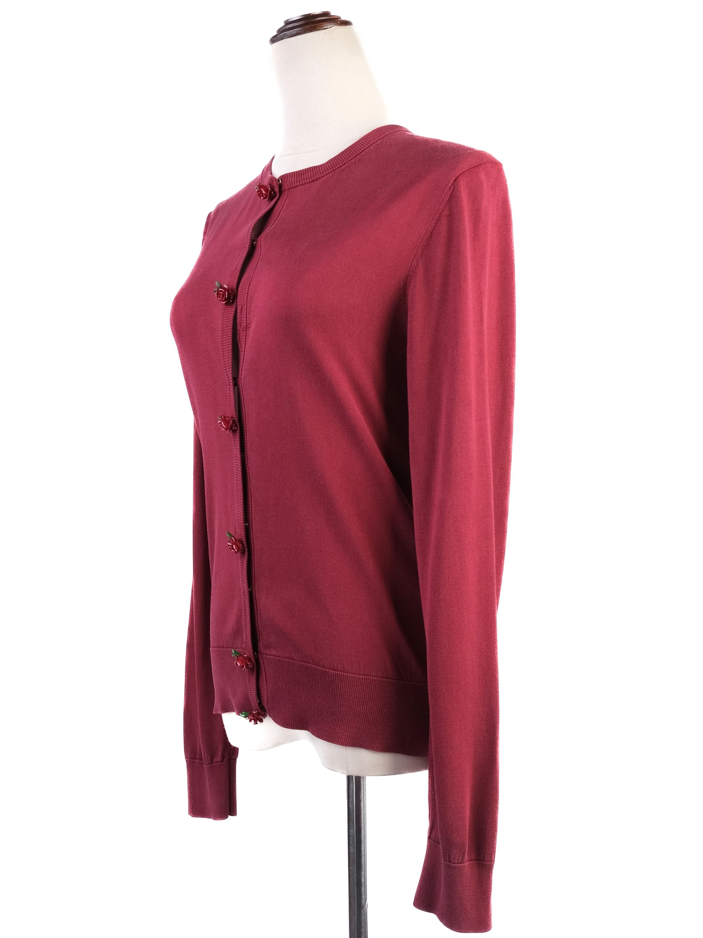 Excellent Dolce Gabbana Red Silk Cardigan Size M with Floral Buttons