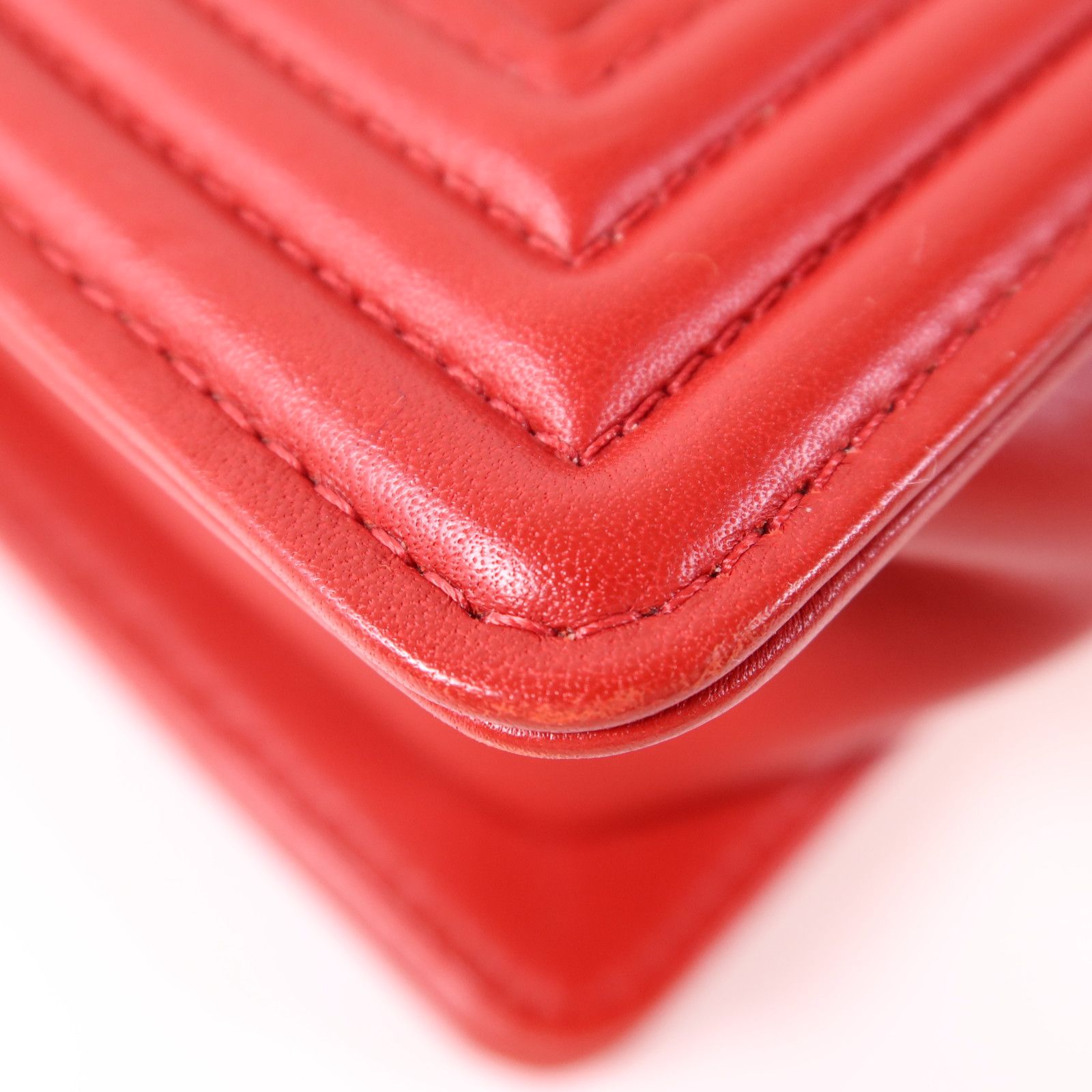 Chanel Red Leather Boy 28 Silver Crosshair Shoulder Bag Leather