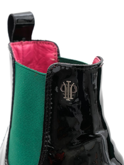 Perfect Black Leather Chelsea Boots for Kids with Green Elastic Panels
