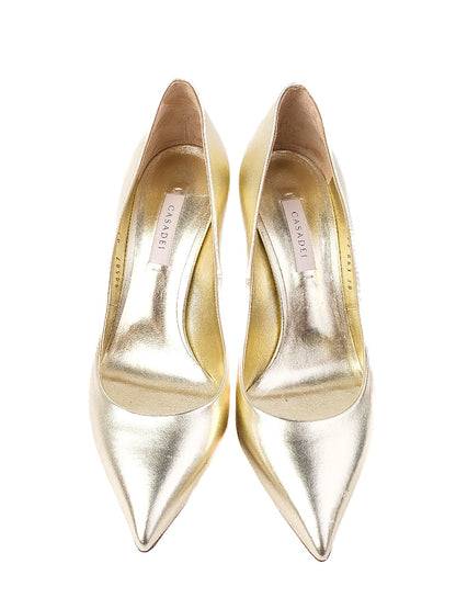 Perfect Casadei Yellow Metallic Leather High-Heeled Shoes Size 38