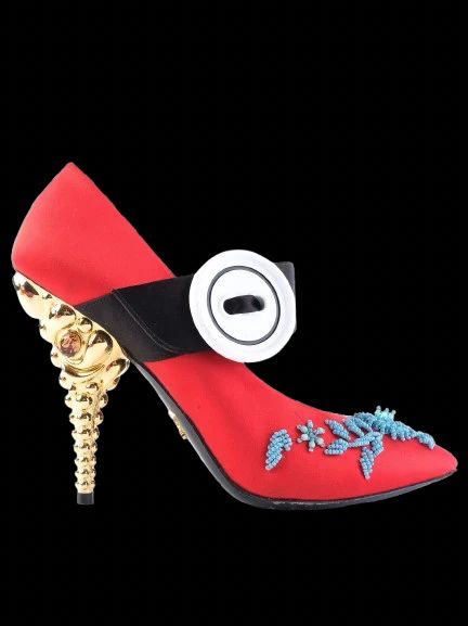 Excellent Prada High-Heeled Shoes Red Fabric Size N/A with Gold Heel