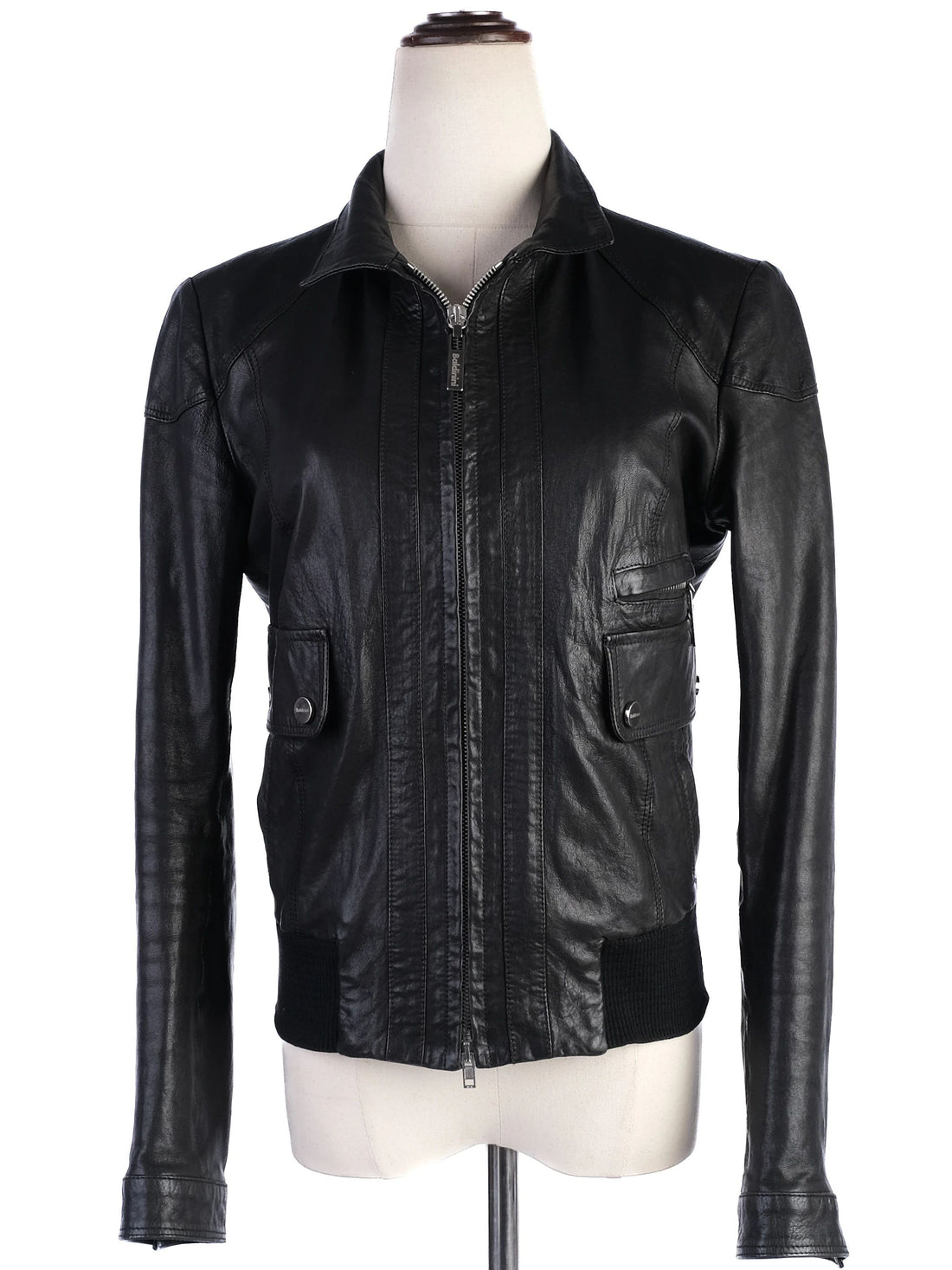 Excellent Baldinini Black Leather Jacket Size S for Women