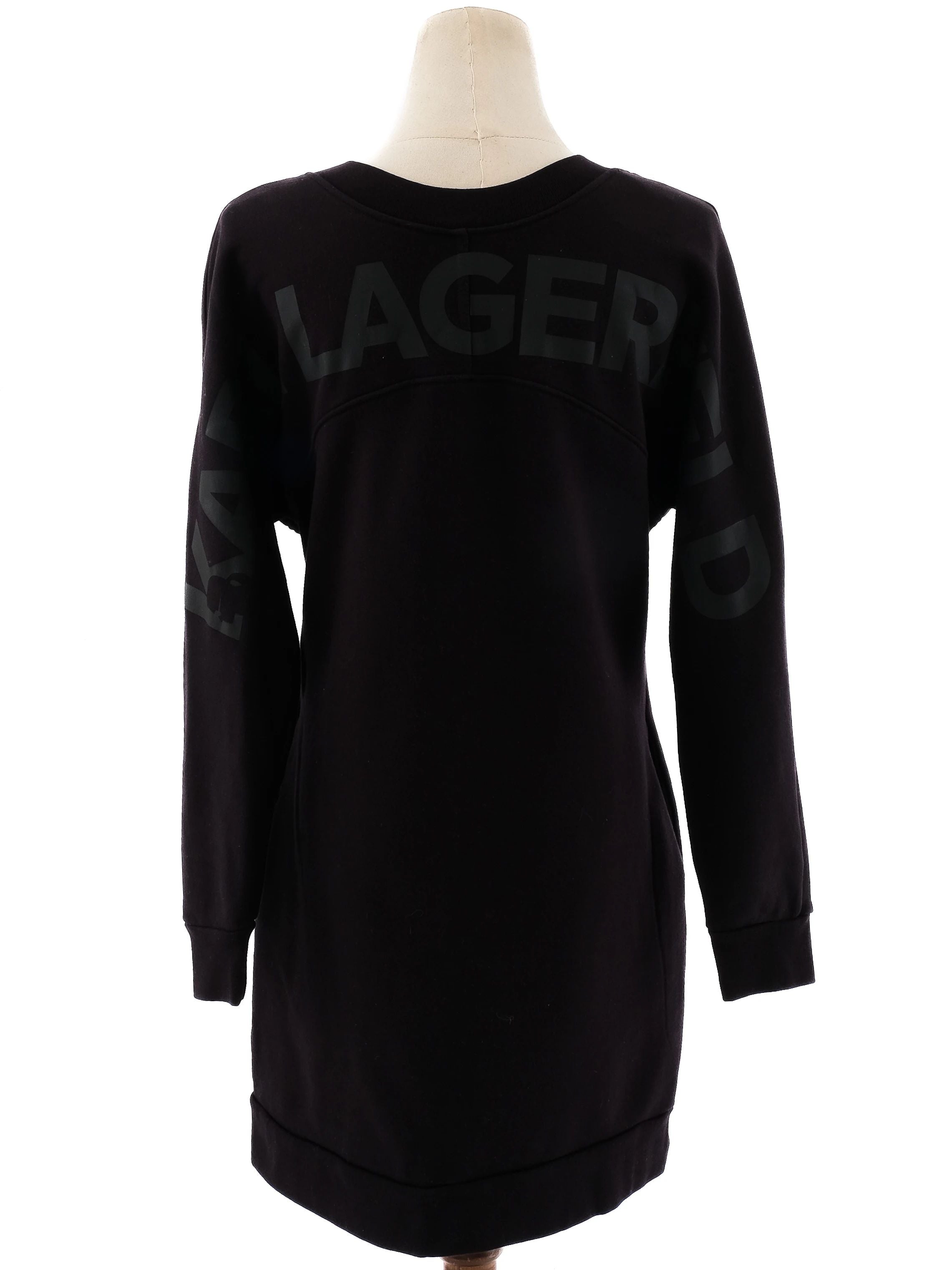 Excellent Karl Lagerfeld Black Cotton Dress XS Long Sleeve V-Neck