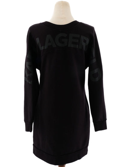 Excellent Karl Lagerfeld Black Cotton Dress XS Long Sleeve V-Neck